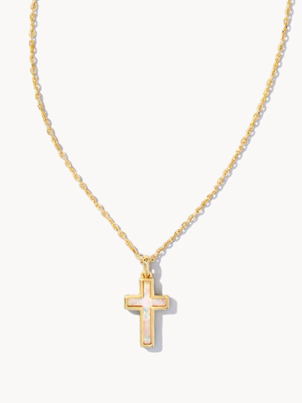 Kendra Scott Cross Gold Pendant Necklace in White Lab Grown Opal